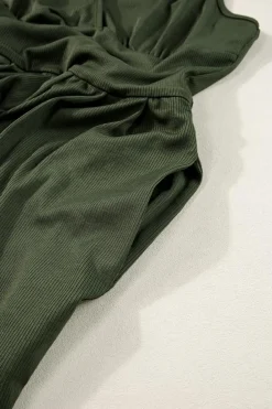 Online Dear-Lover Spaghetti Straps Cinched Waist Ribbed Romper Moss Green