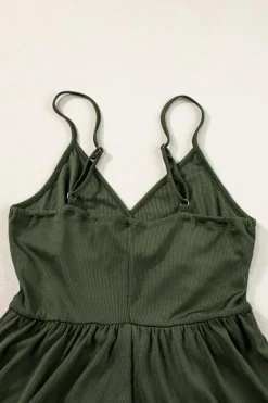 Online Dear-Lover Spaghetti Straps Cinched Waist Ribbed Romper Moss Green