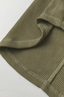 Clearance Dear-Lover Waffle Knit Patchwork Exposed Seam Loose Shacket Moss Green