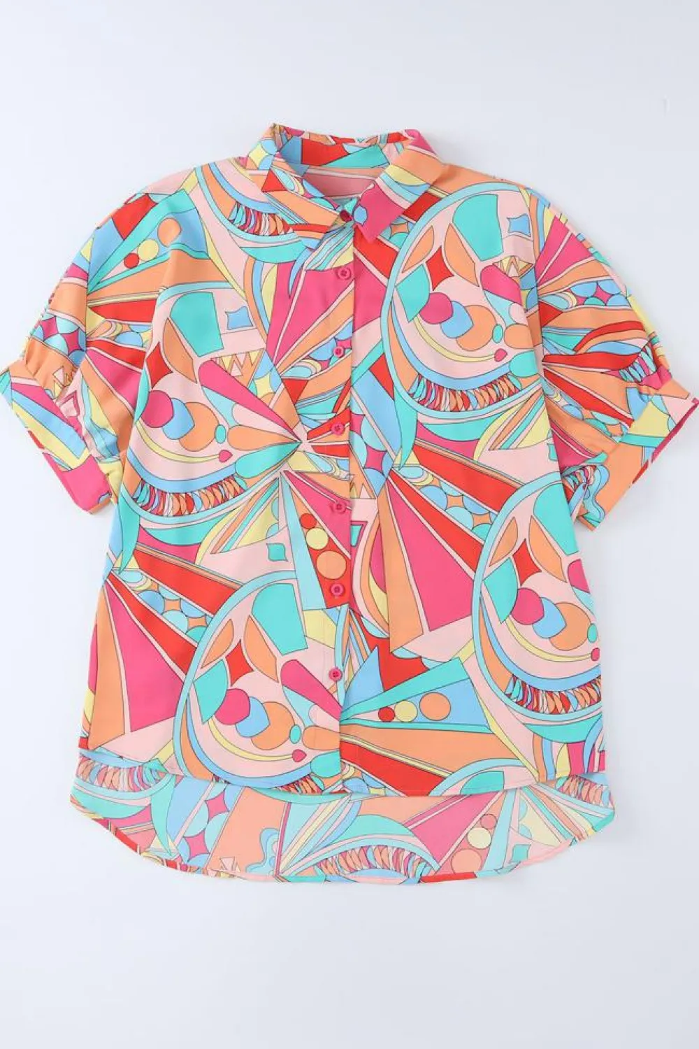 Online Dear-Lover Abstract Geometry Print Half Puff Sleeve Loose Shirt Multicolor