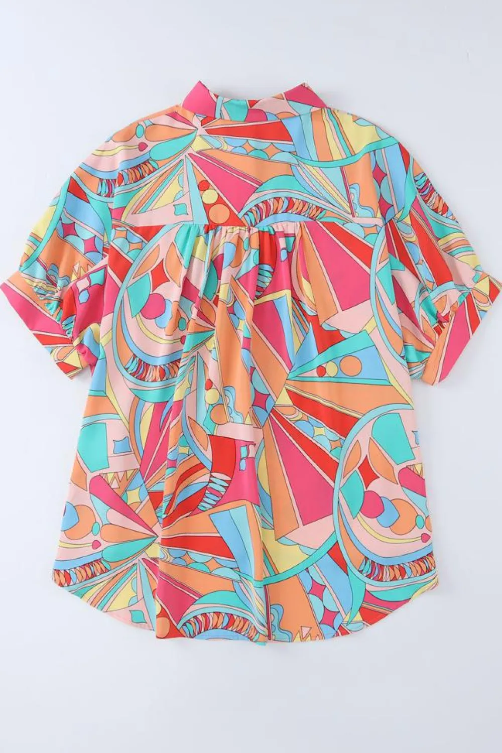 Online Dear-Lover Abstract Geometry Print Half Puff Sleeve Loose Shirt Multicolor