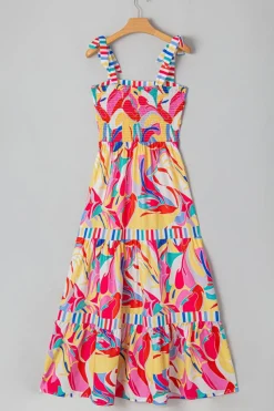Online Dear-Lover Abstract Print Striped Trim Maxi Sundress Multicolor