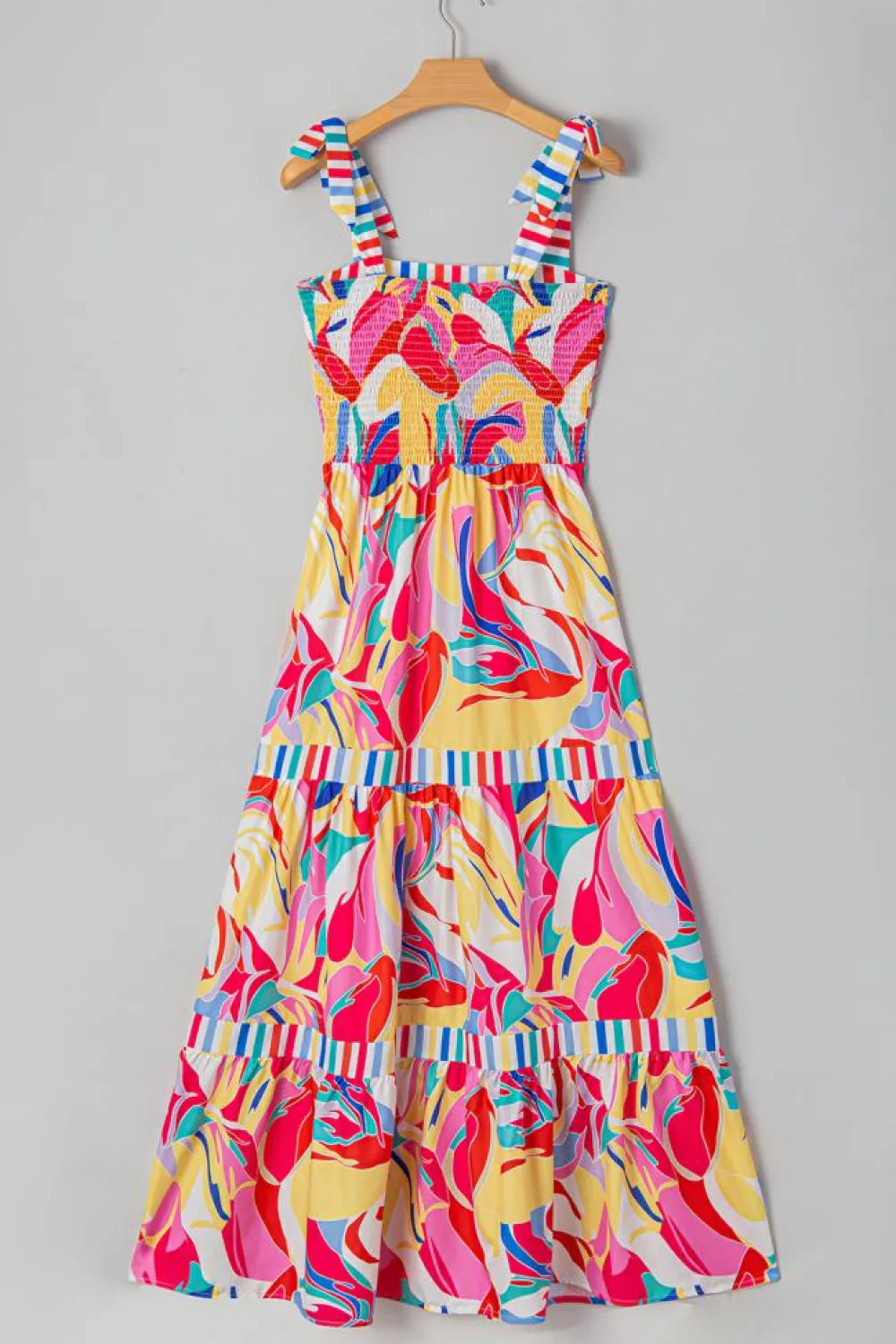 Online Dear-Lover Abstract Print Striped Trim Maxi Sundress Multicolor