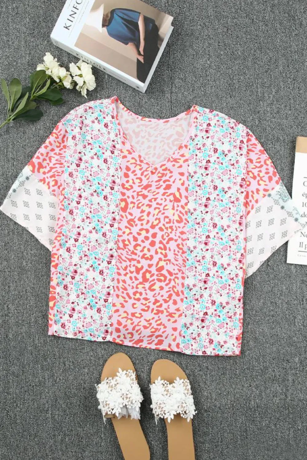 Best Dear-Lover Animal Floral Mix Print Cape Top Multicolor