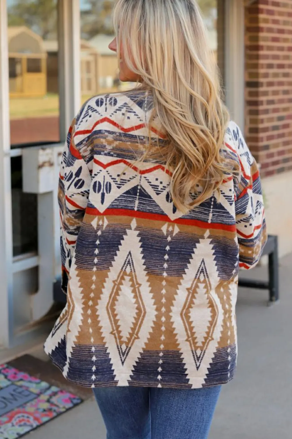 Clearance Dear-Lover Aztec Print Button-Up Oversized Jacket Multicolor