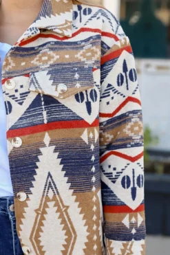 Clearance Dear-Lover Aztec Print Button-Up Oversized Jacket Multicolor