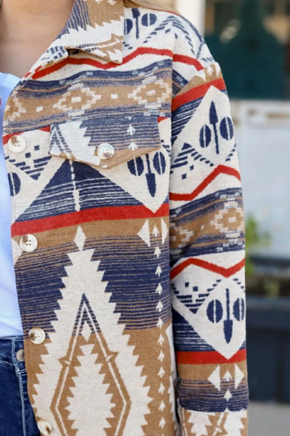 Clearance Dear-Lover Aztec Print Button-Up Oversized Jacket Multicolor