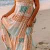 Outlet Dear-Lover Boho Patchwork Print Square Neck Sundress Multicolor