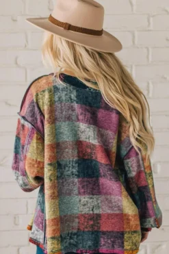 Hot Dear-Lover Brushed Checked Western Buttoned Jacket Multicolor