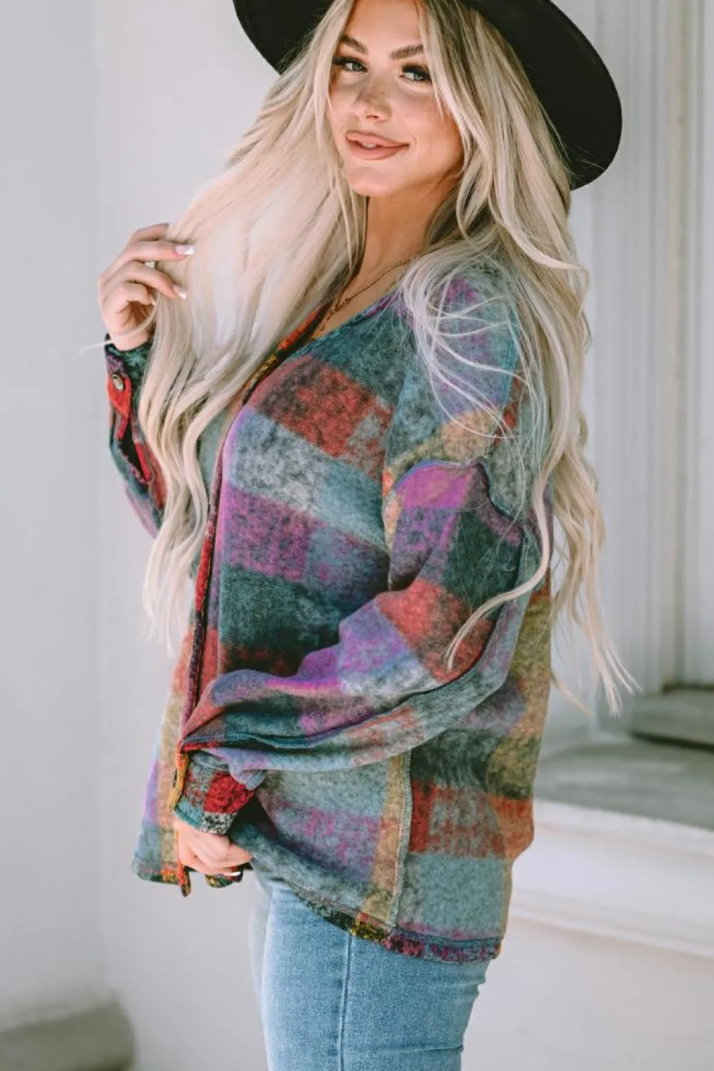 Hot Dear-Lover Brushed Checked Western Buttoned Jacket Multicolor