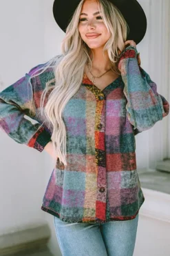 Hot Dear-Lover Brushed Checked Western Buttoned Jacket Multicolor
