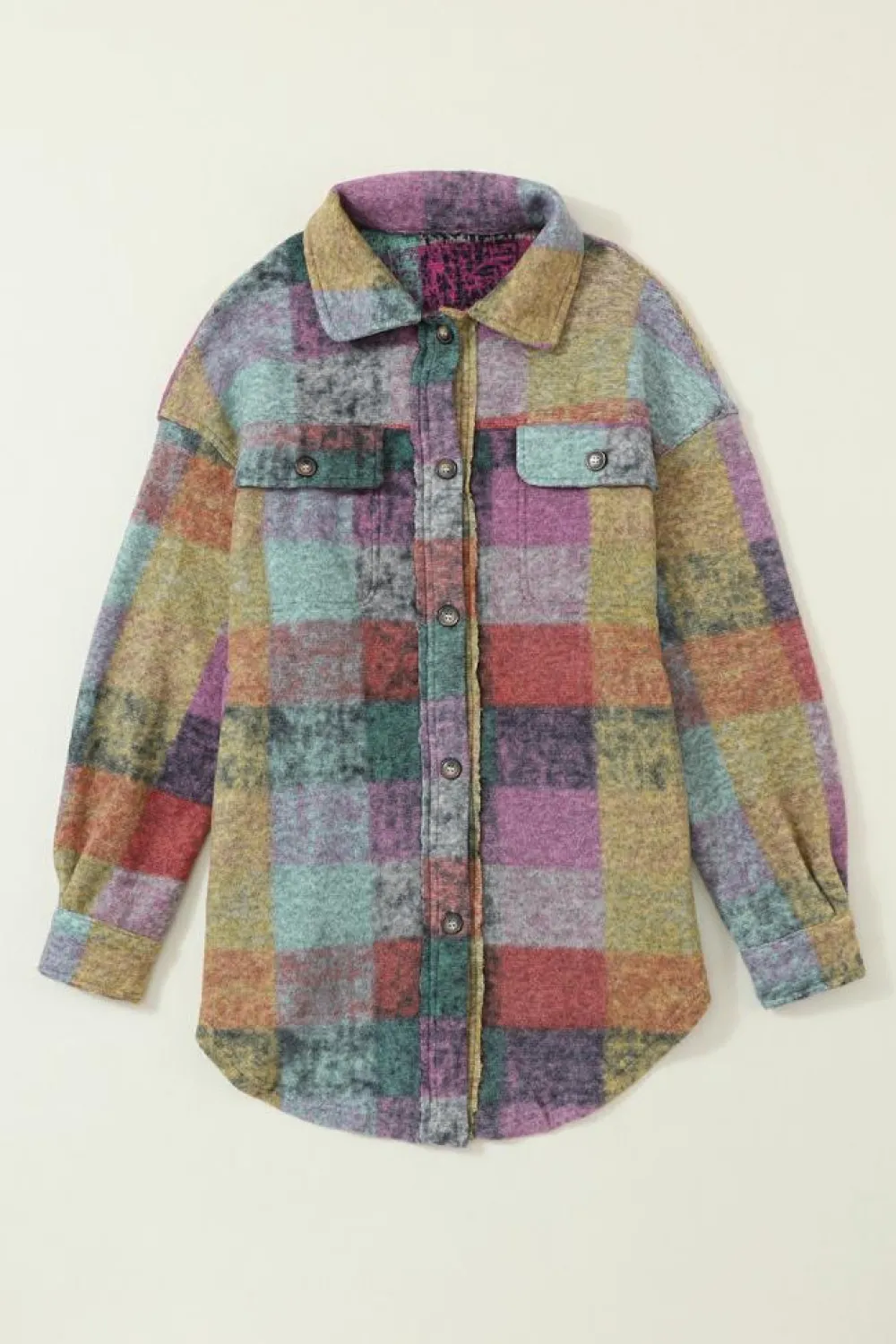Discount Dear-Lover Brushed Plaid Pocketed Oversize Shacket Multicolor