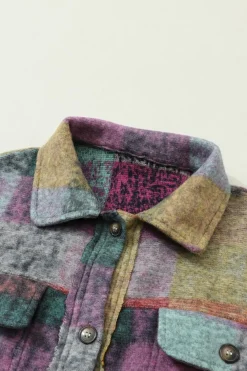 Discount Dear-Lover Brushed Plaid Pocketed Oversize Shacket Multicolor