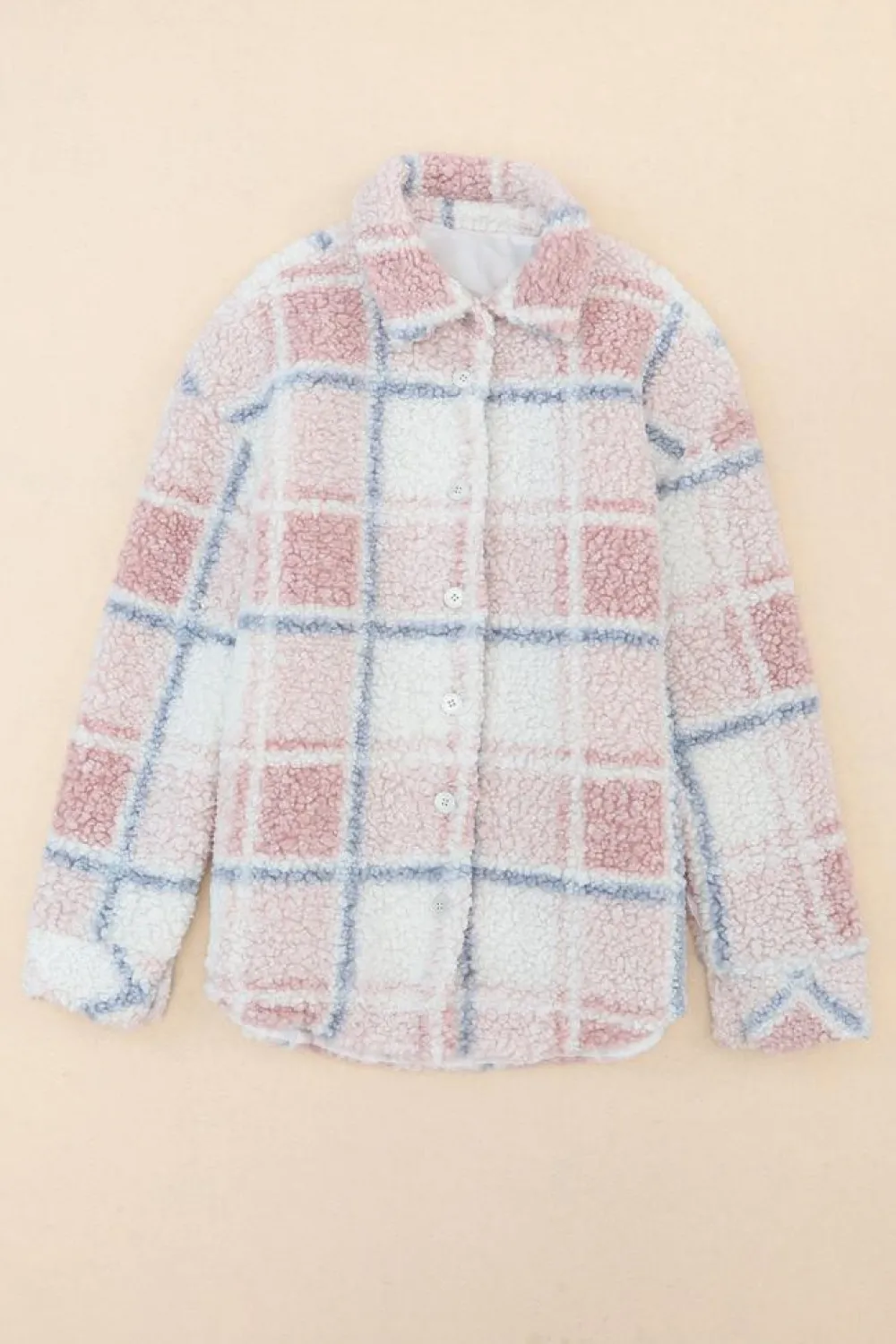 Best Dear-Lover Checker Print Turn Down Collar Sherpa Shacket Multicolor
