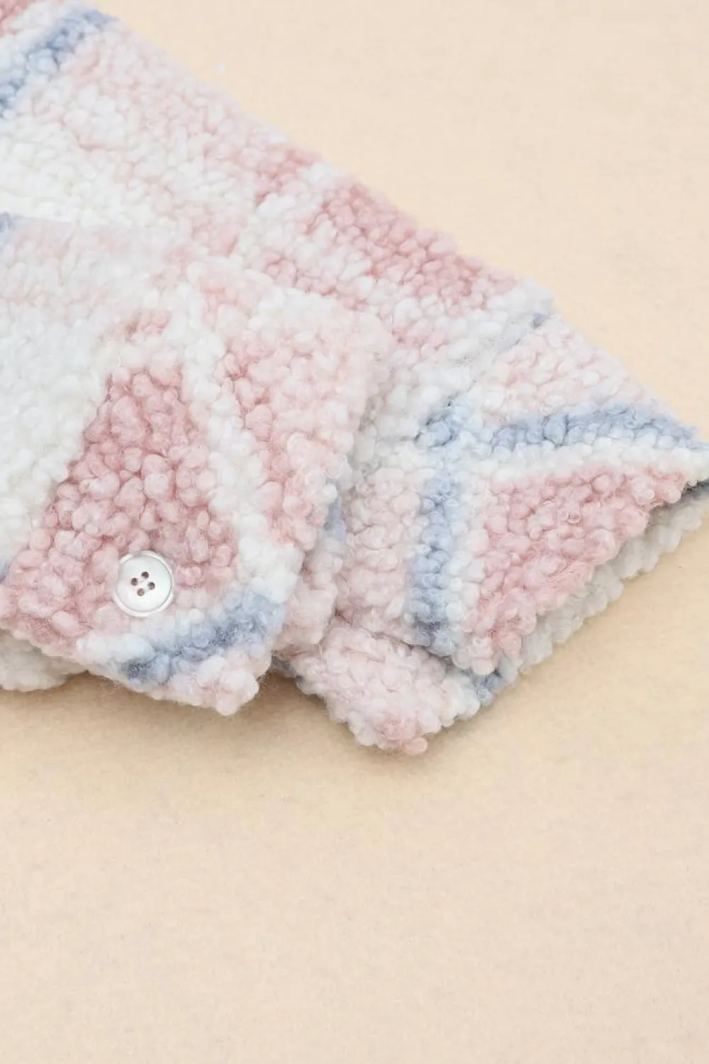 Best Dear-Lover Checker Print Turn Down Collar Sherpa Shacket Multicolor