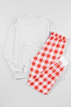 Sale Dear-Lover Christmas Claus Graphic Top Plaid Pants Lounge Set Multicolor