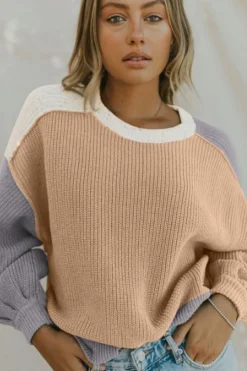 Discount Dear-Lover Color Block Patchwork Baggy Sweater Multicolor