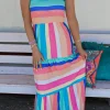 Best Dear-Lover Color Block Striped Bow Knot Straps Maxi Dress Multicolor