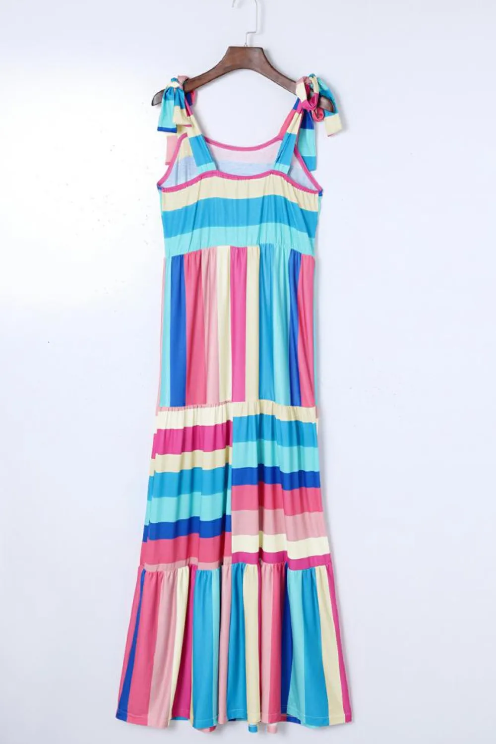 Best Dear-Lover Color Block Striped Bow Knot Straps Maxi Dress Multicolor