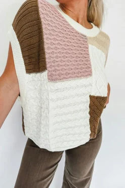 Hot Dear-Lover Colorblock Mix Textured Sweater Tee Multicolor