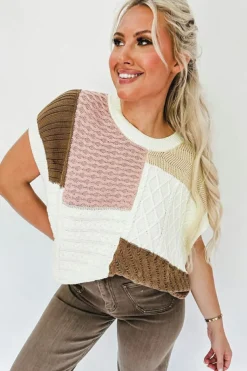 Hot Dear-Lover Colorblock Mix Textured Sweater Tee Multicolor