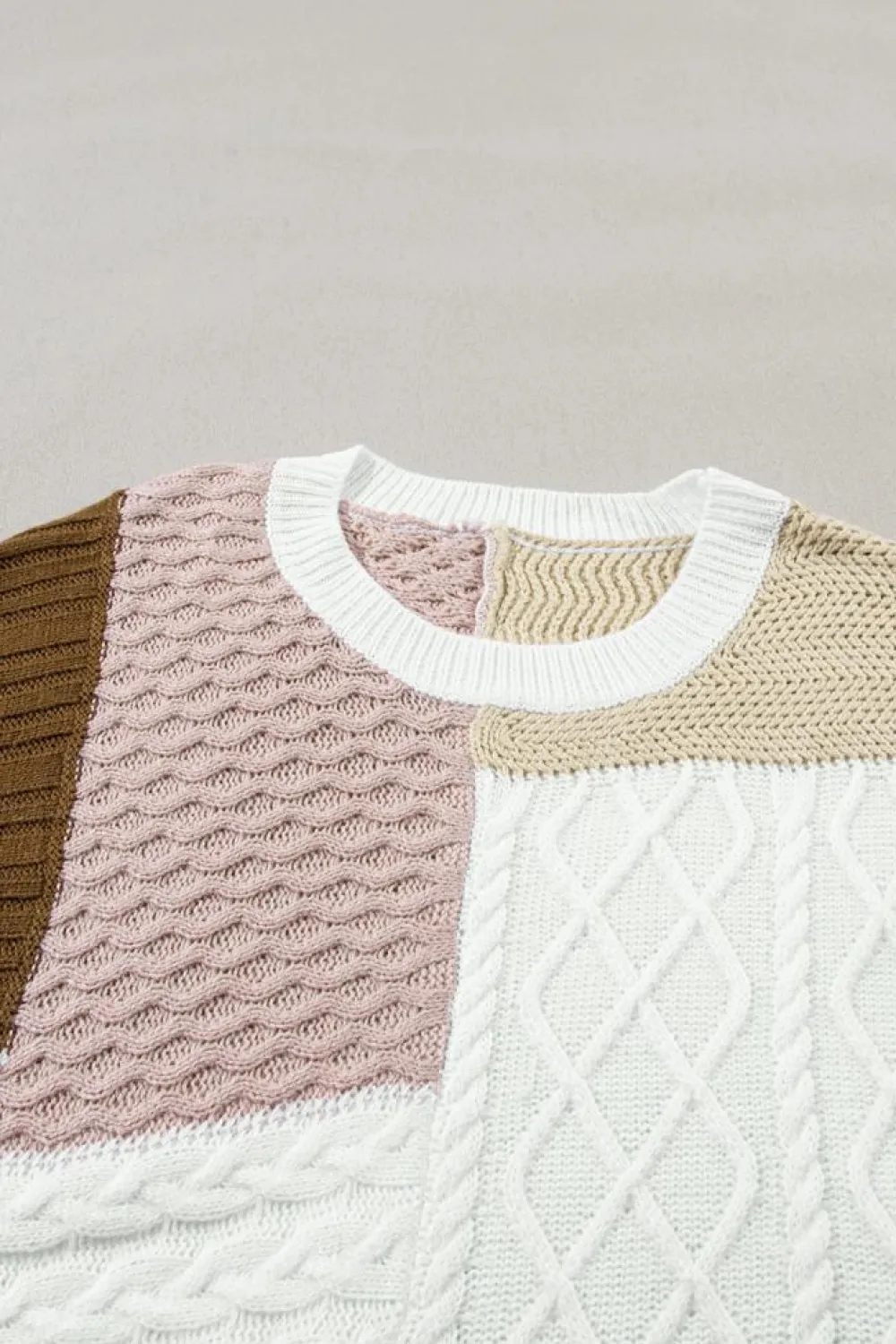Hot Dear-Lover Colorblock Mix Textured Sweater Tee Multicolor