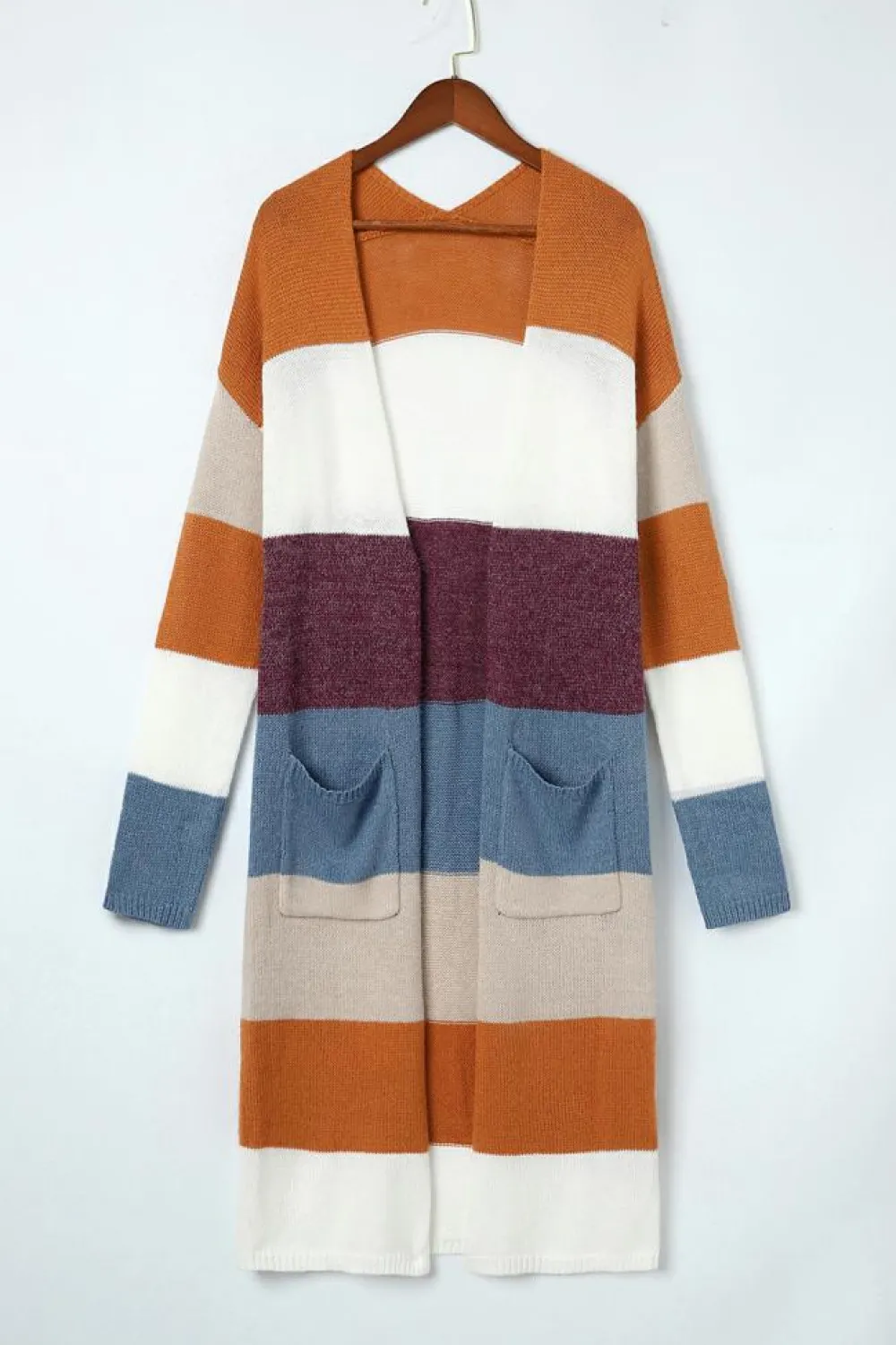 Hot Dear-Lover Colorblock Open Front Long Knit Cardigan Multicolor