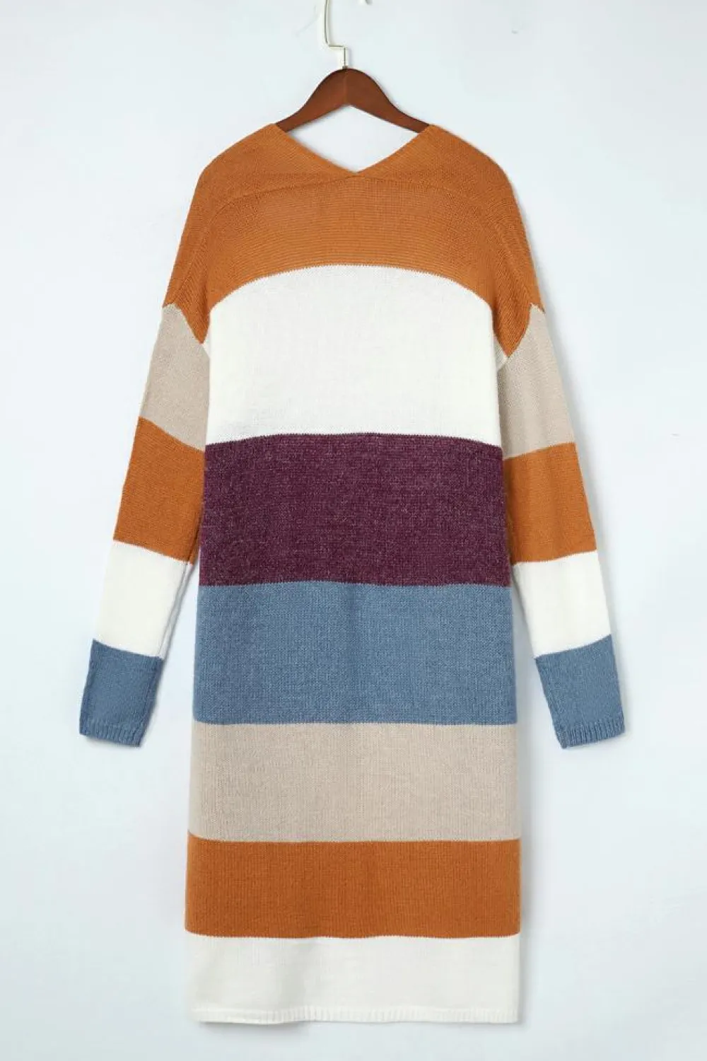 Hot Dear-Lover Colorblock Open Front Long Knit Cardigan Multicolor