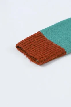 Fashion Dear-Lover Colorblock Ribbed Trim Round Neck Sweater Multicolor