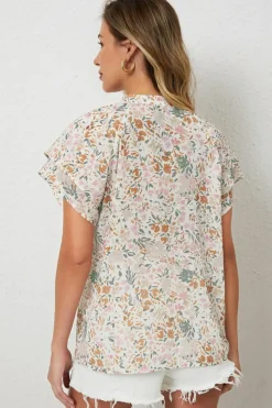 Best Dear-Lover Floral Mandarin Collar Top Multicolor