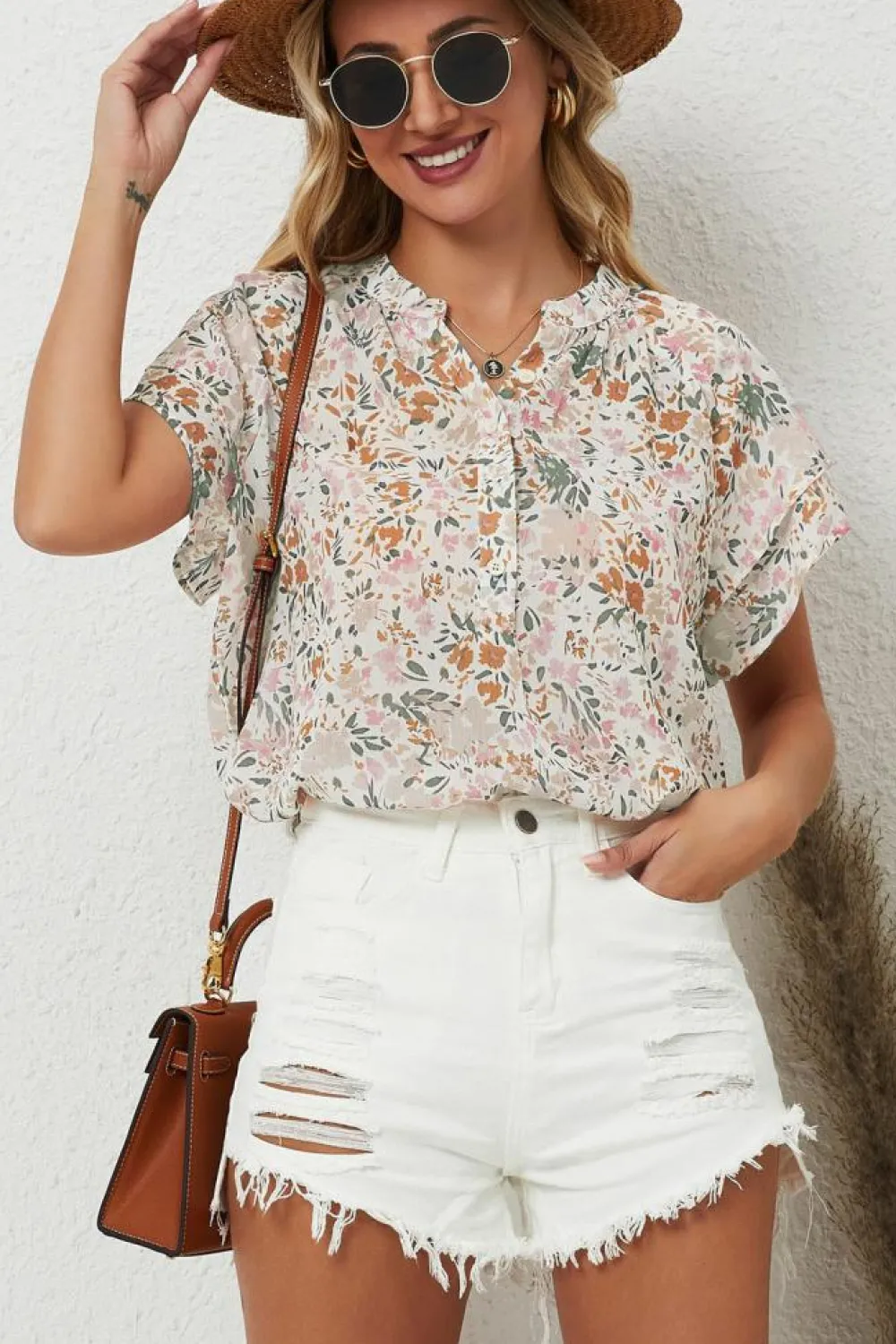 Best Dear-Lover Floral Mandarin Collar Top Multicolor