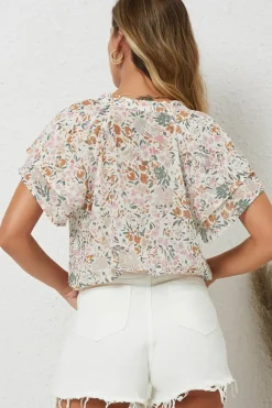 Best Dear-Lover Floral Mandarin Collar Top Multicolor
