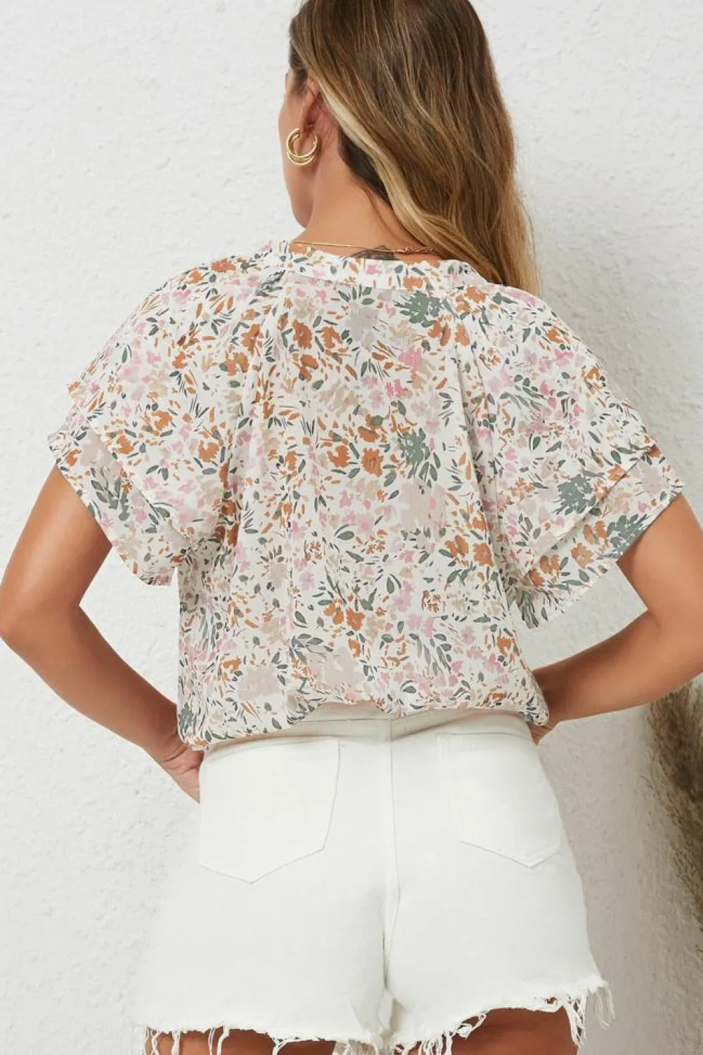 Best Dear-Lover Floral Mandarin Collar Top Multicolor