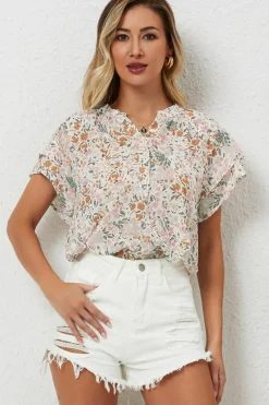 Best Dear-Lover Floral Mandarin Collar Top Multicolor