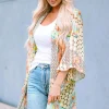 Online Dear-Lover Floral Open Sheer Shimmer Kimono Multicolor