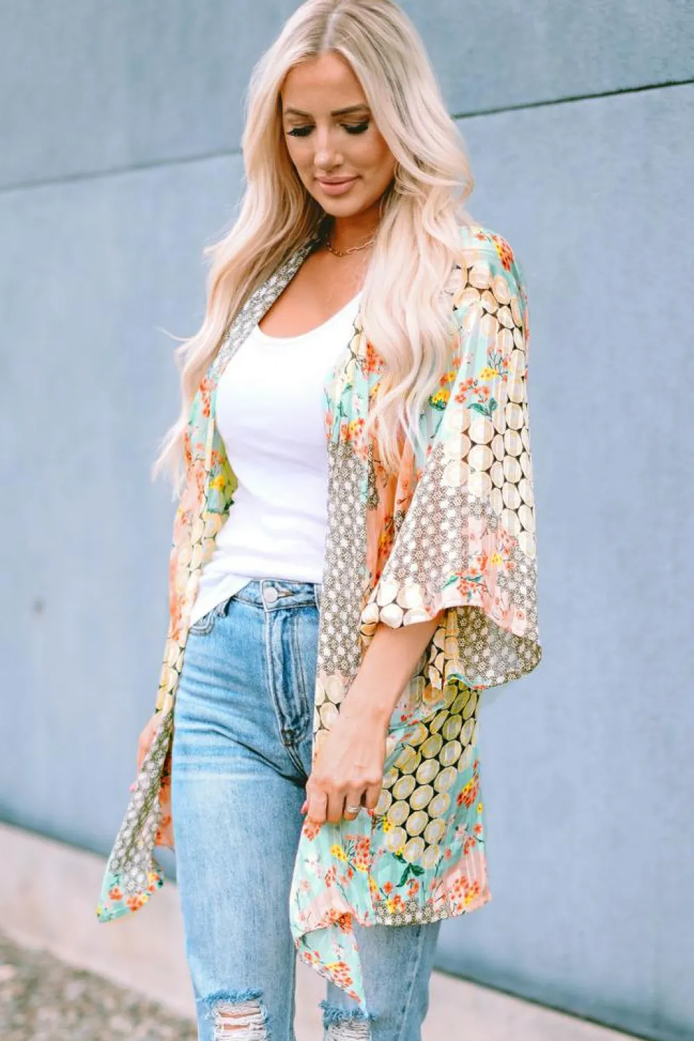 Online Dear-Lover Floral Open Sheer Shimmer Kimono Multicolor
