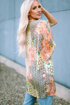 Online Dear-Lover Floral Open Sheer Shimmer Kimono Multicolor