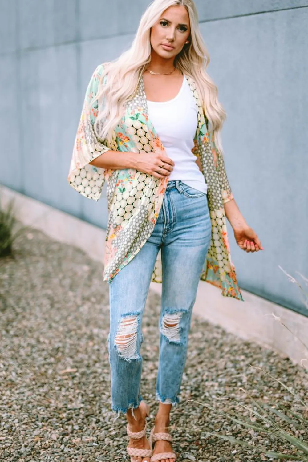 Online Dear-Lover Floral Open Sheer Shimmer Kimono Multicolor