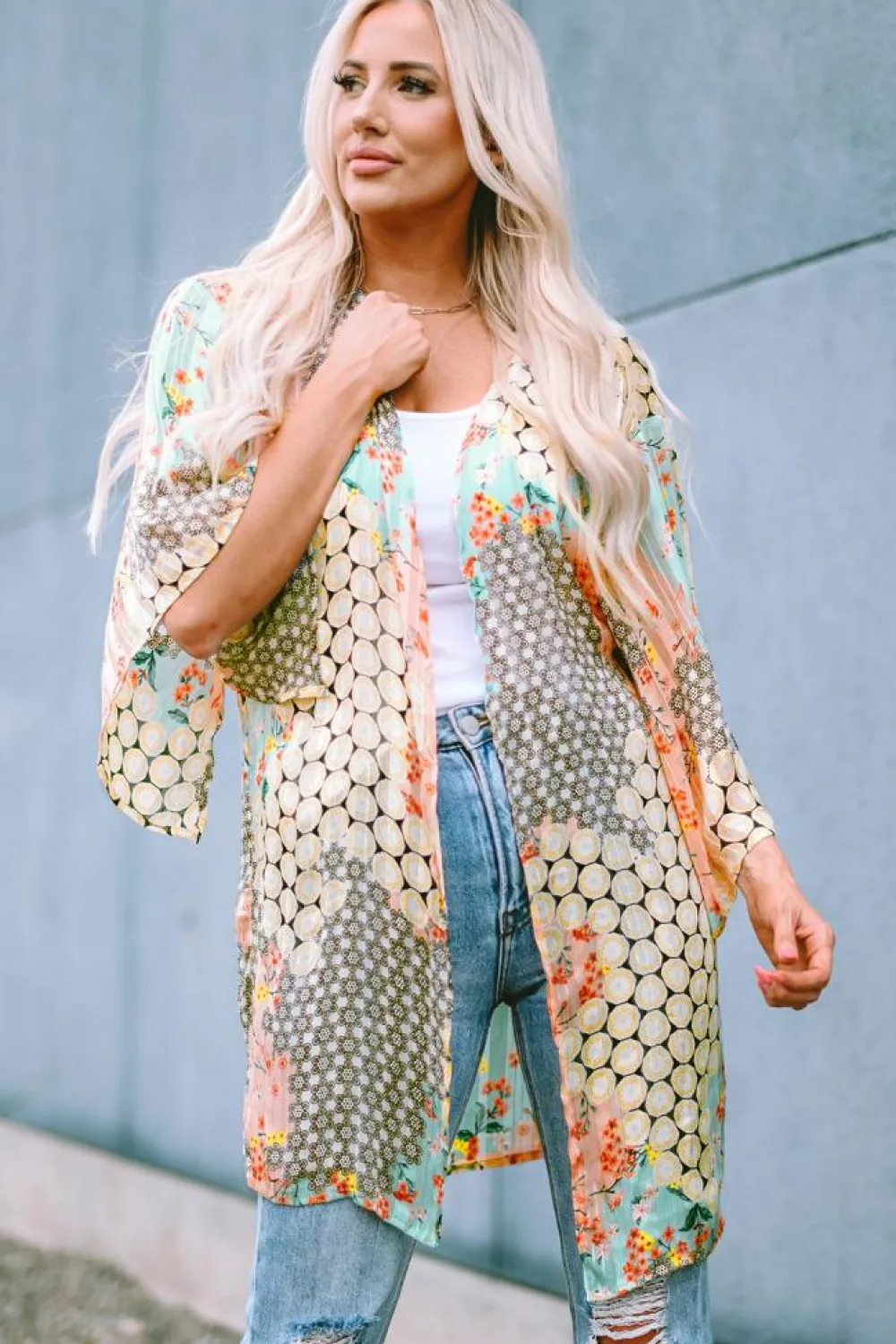Online Dear-Lover Floral Open Sheer Shimmer Kimono Multicolor