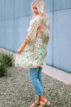 Online Dear-Lover Floral Open Sheer Shimmer Kimono Multicolor