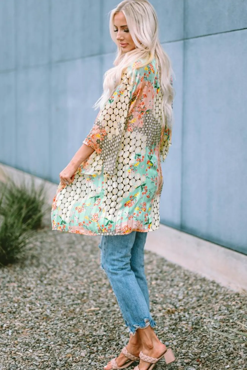 Online Dear-Lover Floral Open Sheer Shimmer Kimono Multicolor