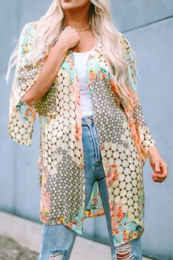 Online Dear-Lover Floral Open Sheer Shimmer Kimono Multicolor