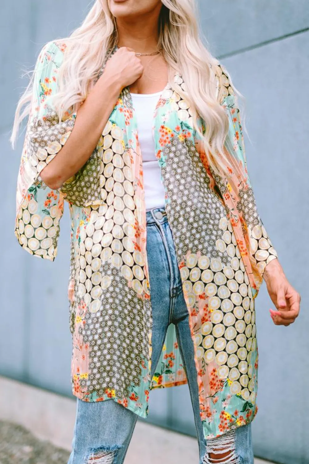 Online Dear-Lover Floral Open Sheer Shimmer Kimono Multicolor