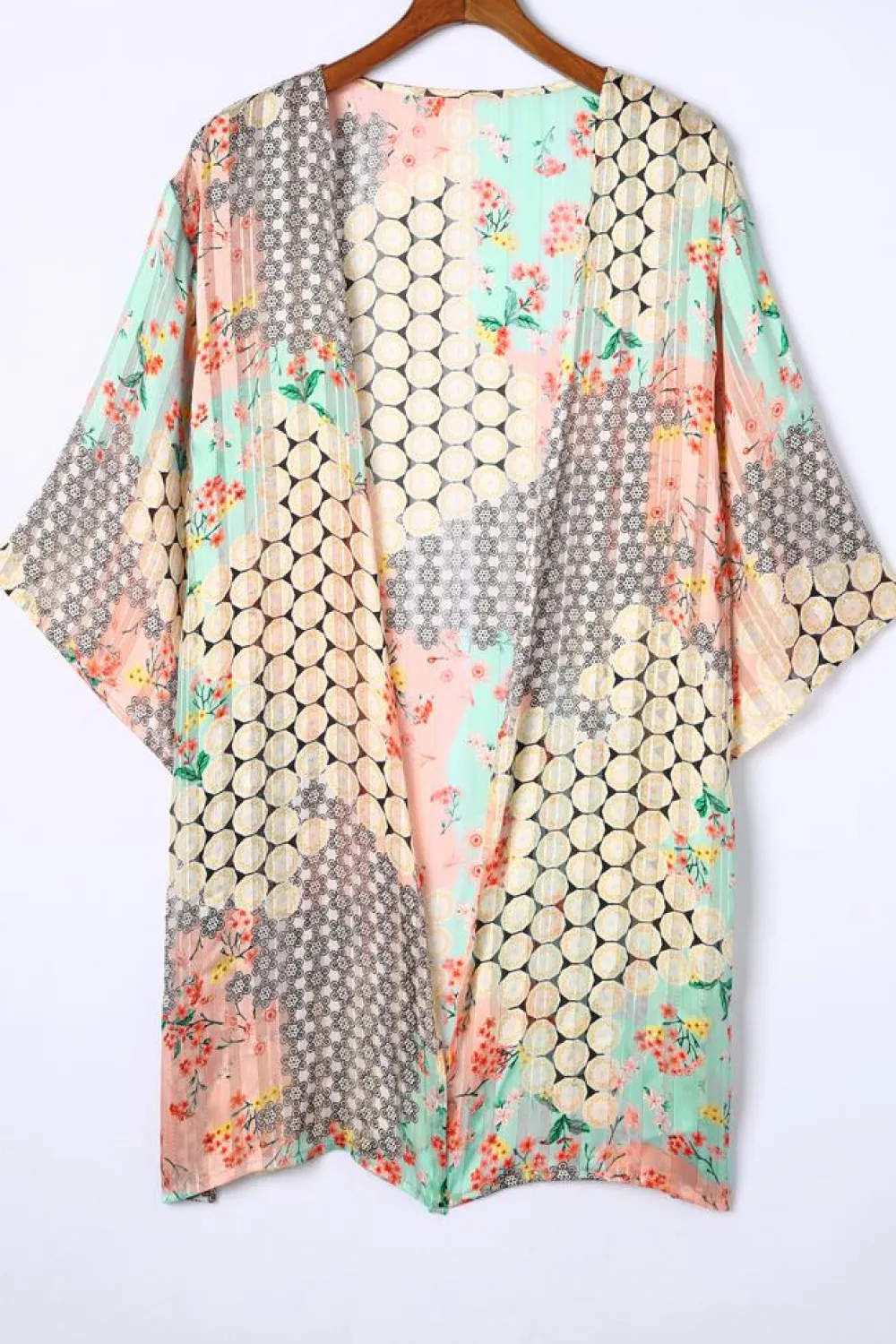 Online Dear-Lover Floral Open Sheer Shimmer Kimono Multicolor