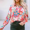 Best Dear-Lover Floral Print Bubble Sleeve Shirt Multicolor