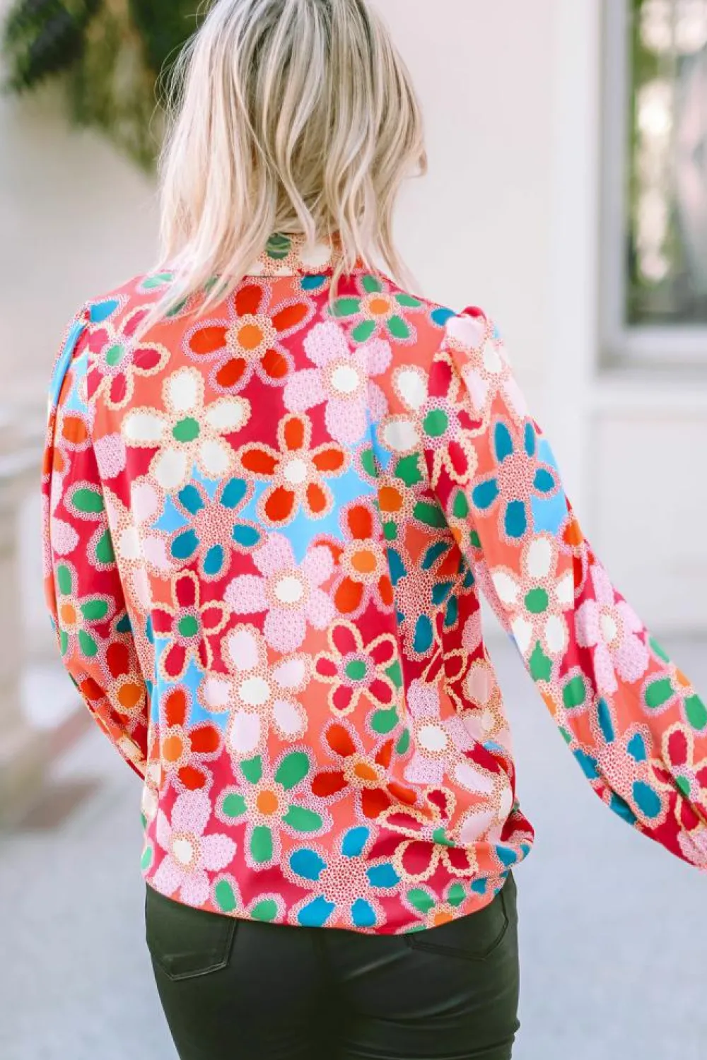 Best Dear-Lover Floral Print Bubble Sleeve Shirt Multicolor