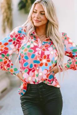 Best Dear-Lover Floral Print Bubble Sleeve Shirt Multicolor