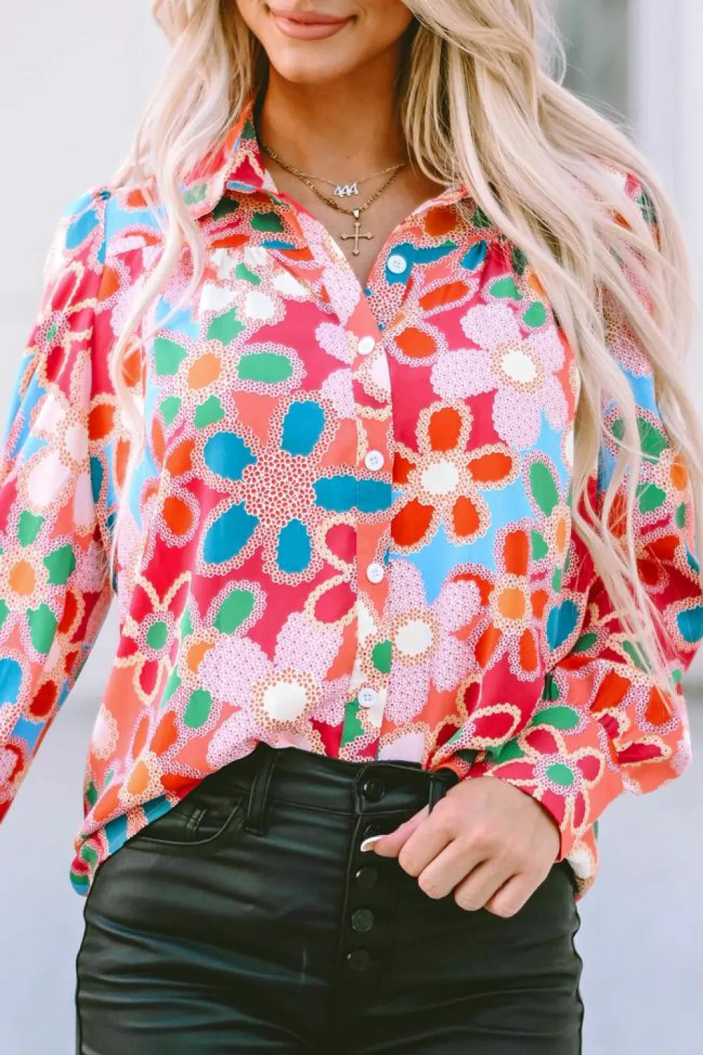 Best Dear-Lover Floral Print Bubble Sleeve Shirt Multicolor
