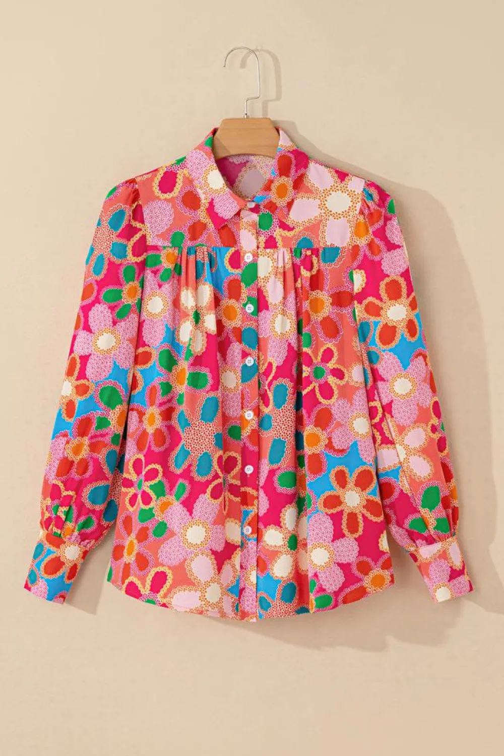 Best Dear-Lover Floral Print Bubble Sleeve Shirt Multicolor
