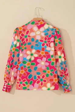 Best Dear-Lover Floral Print Bubble Sleeve Shirt Multicolor